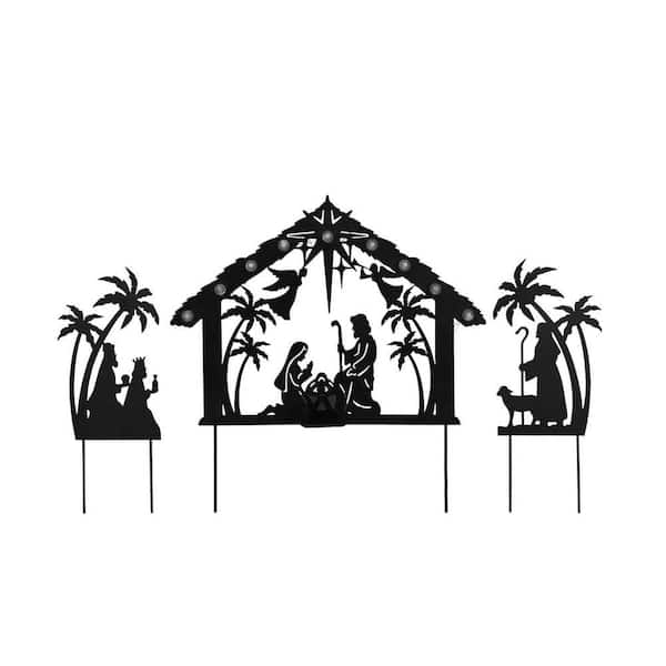 3-Pack Solar Jesus Silhouette Metal Garden Stakes - Outdoor Christian Yard Ornaments & Decor