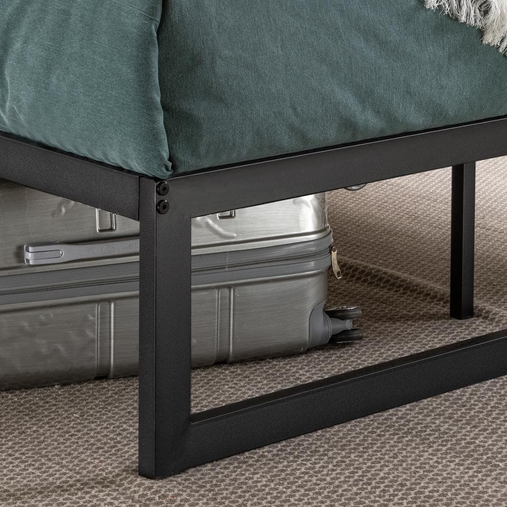 King Black Metal Frame Upholstered Platform Bed with Slats