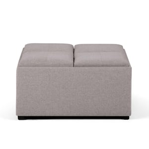 Avalon 35 in. Contemporary Square Storage Ottoman in Cloud Grey Linen Look Fabric
