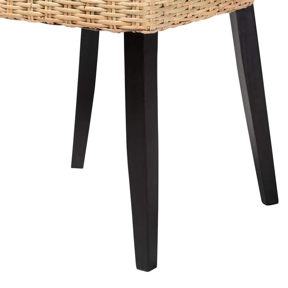 Dermot Dark Brown Wood and Natural Rattan Dining Chair Set