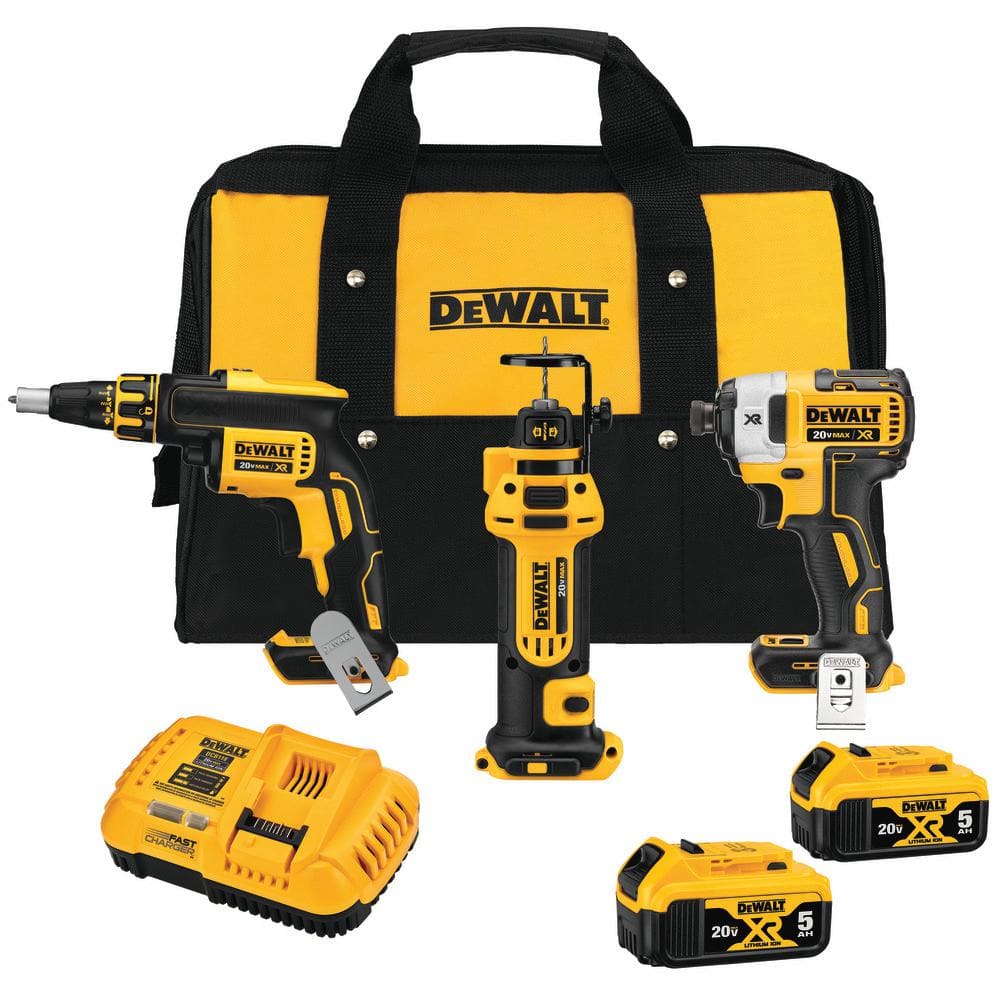 DEWALT 20V MAX Cordless Drywall 3 Tool Combo Kit with Impact Driver