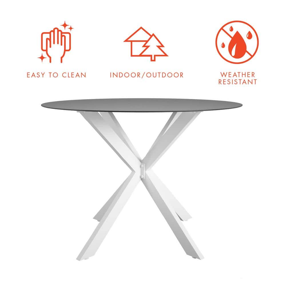 White and Black Round Glass Top Dining Table
