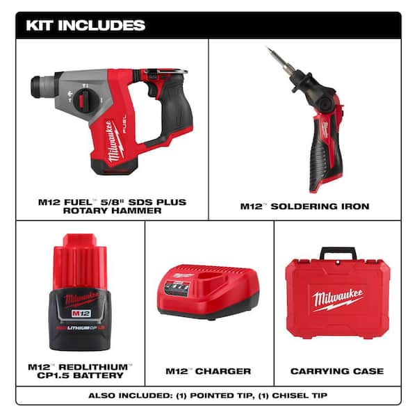 M12 FUEL 12V Lithium-Ion Brushless Cordless 5/8 in. SDS-Plus Rotary Hammer Drill, &Soldering Iron Kit