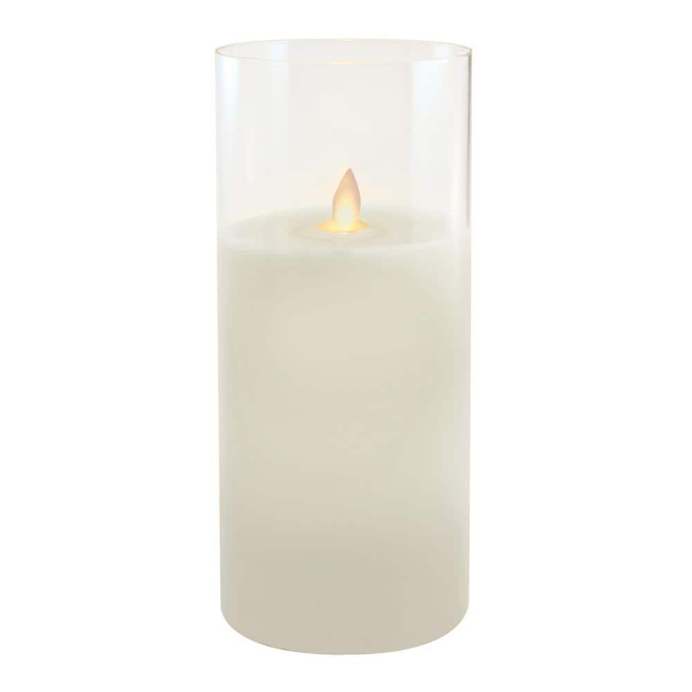 LUMABASE Battery Operated 9 in. Cream Pillar Candle with Moving Flame 93301  - The Home Depot