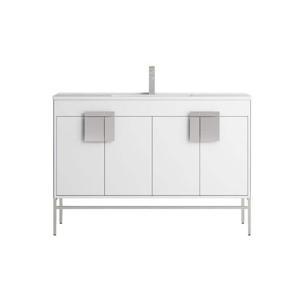 TENNANT BRAND Minimalistic 47 in. W x 18 in. D x 33 in. H Bathroom Vanity in White with Porcelain Sink Top
