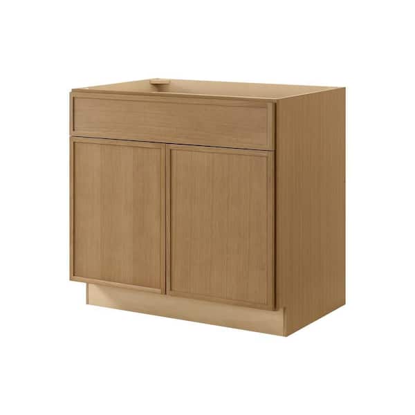Leyton 36 in. W x 24 in. D x 34.5 in. H Ready to Assemble Plywood Slim Shaker Base Kitchen Cabinet in White Oak