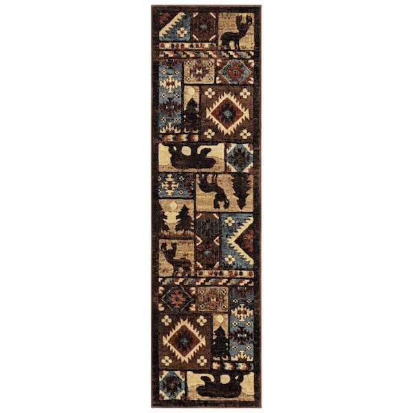 Home Dynamix Buffalo Bear Brown/Red 2 ft. x 7 ft. Runner Rug