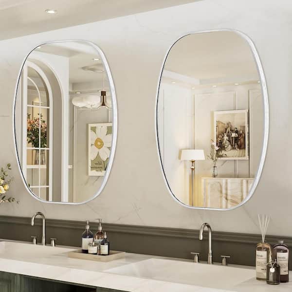 24 in. W x 36 in. H Silver Oval Wall Mounted Aluminum Alloy Bathroom Mirror Decorative Mirror