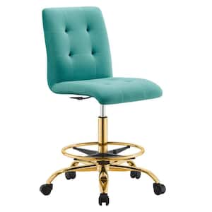 Prim Performance Velvet Ergonomic Adjustable Height Armless Drafting Chair in Gold Teal