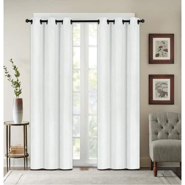 J&V TEXTILES White Solid Polyester Thermal 76 in. W x 84 in. L Grommet Blackout Curtain Panel