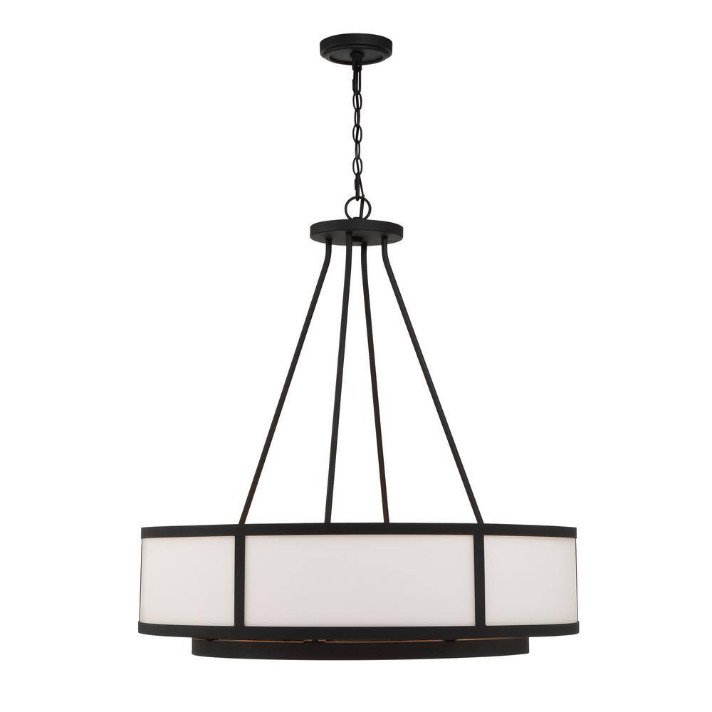 Bryant Black Forged 8-Light Drum Chandelier with White Shade
