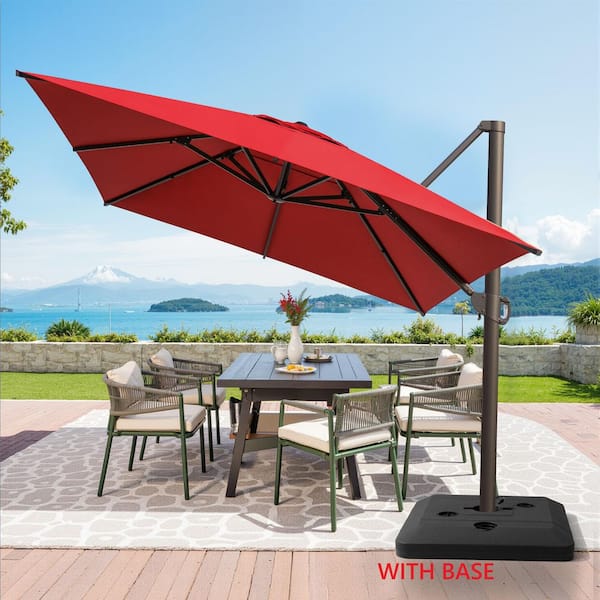 Pellebant 12.5 ft. x 10 ft. Outdoor Aluminum Heavy-Duty 360° Rotation Cantilever Patio Umbrella in Red with 240 lbs.Weighted Stand