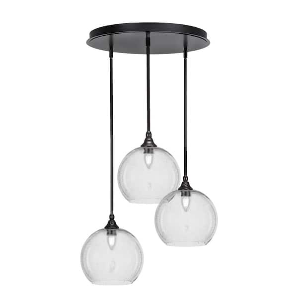 Unbranded Villa 3 Light Espresso Pendant, Cluster Pendant Light with 9.5 in. Clear Bubble Glass Shades, No bulb Included