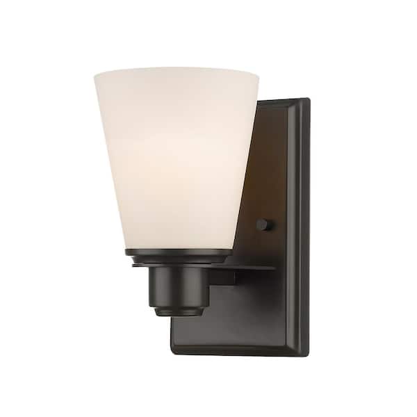 Unbranded 1-Light Bronze Wall Sconce with Matte Opal Glass Shade