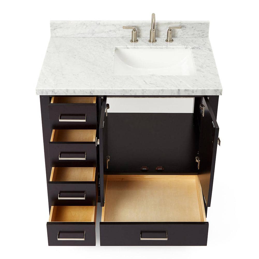 Cambridge 37" Espresso Wood Single Basin Vanity with Marble Top