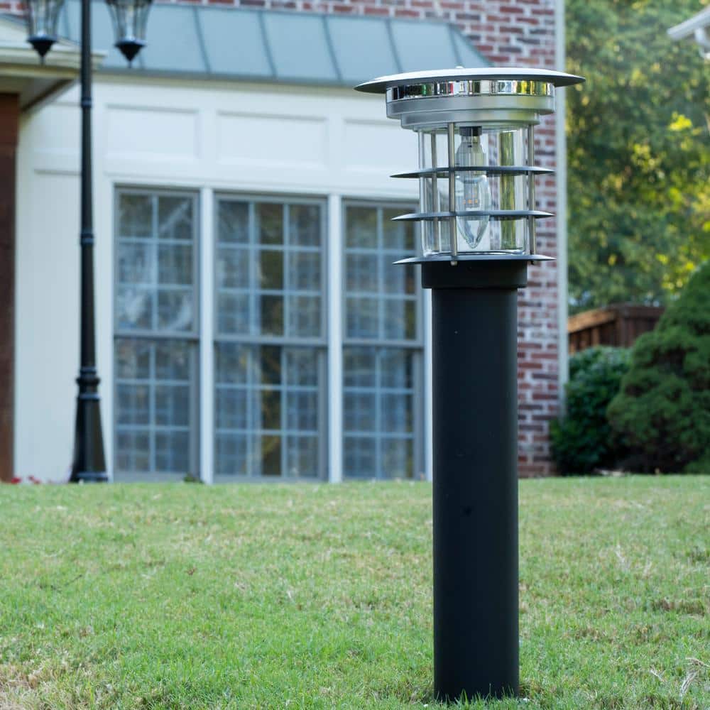 Black Stainless Steel LED Solar Pathway Bollard Lights, Set of 2