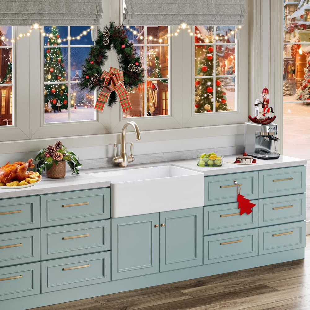 White Fireclay 33" Farmhouse Apron Front Single Bowl Kitchen Sink