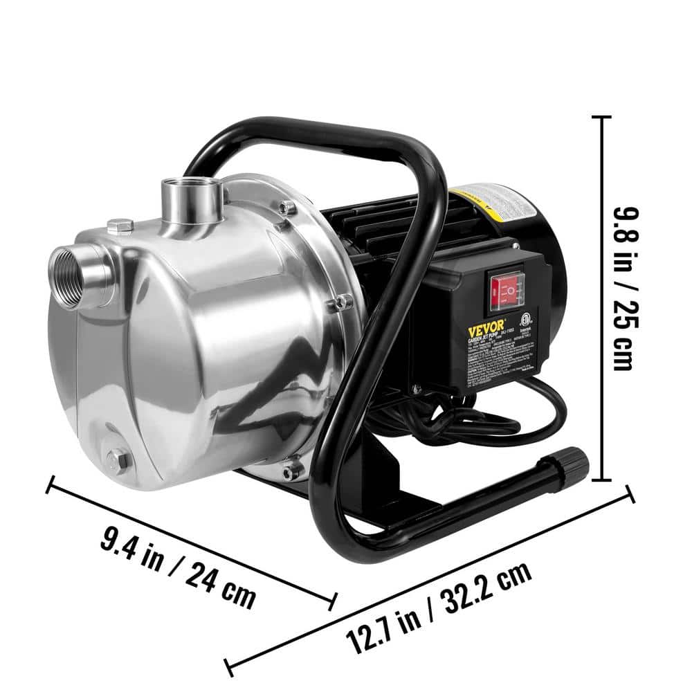 1.1HP Stainless Steel Portable Shallow Well Pump for Garden Irrigation