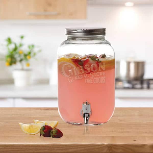 Gibson Home 0.95 Gallon Duval Glass Beverage Dispenser with Wooden Lid and Handle, Clear