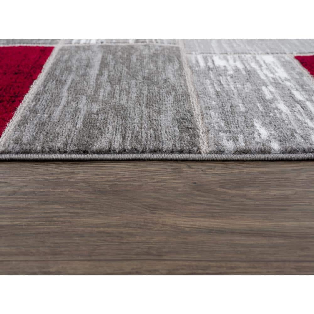 Retro Modern Red Geometric 5' x 7' Synthetic Area Rug