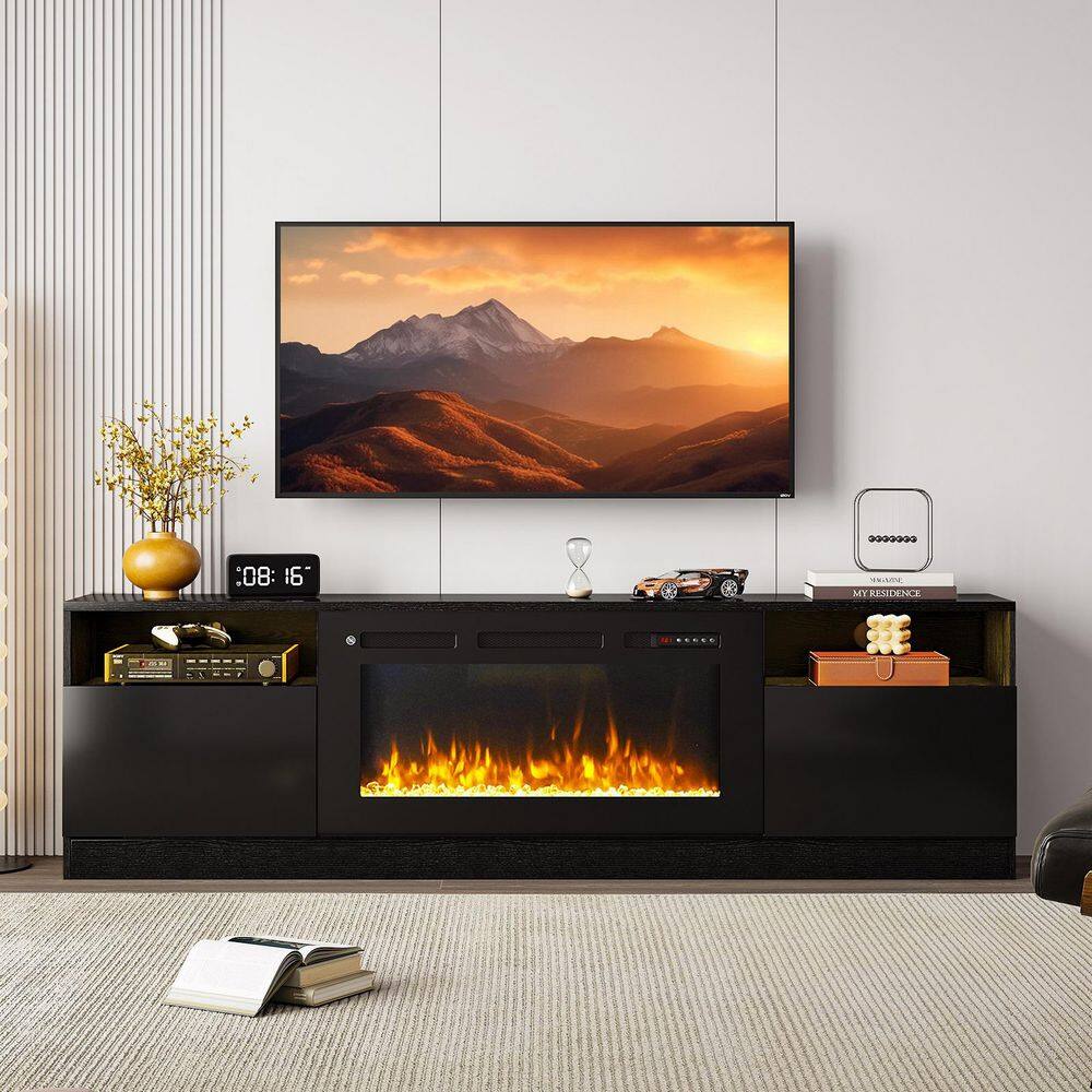 80 in. Freestanding Electric Fireplace TV Stand Fits TV's Up to 70 in. with Open Storage Shelves in Black price history on PriceWatchPro