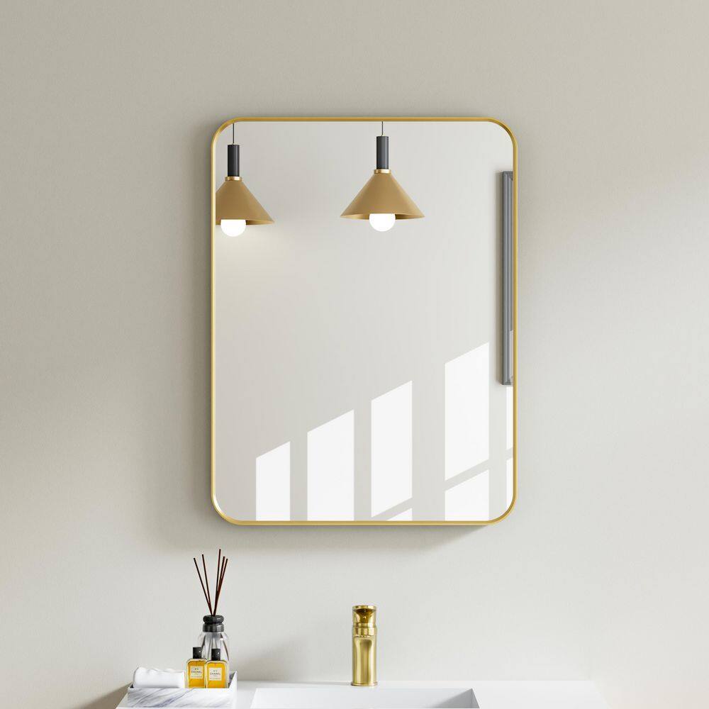 24 in. W x 32 in. H Rectangular Aluminum Framed Wall Bathroom Vanity Mirror in Brushed Gold, Vertical / Horizontal price history on PriceWatchPro