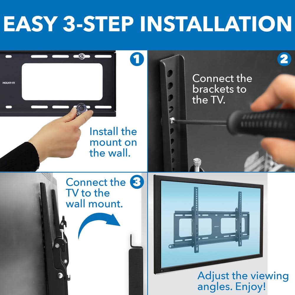 Weatherproof Black Steel Lockable Tilting TV Wall Mount for 37-80 Inch Screens