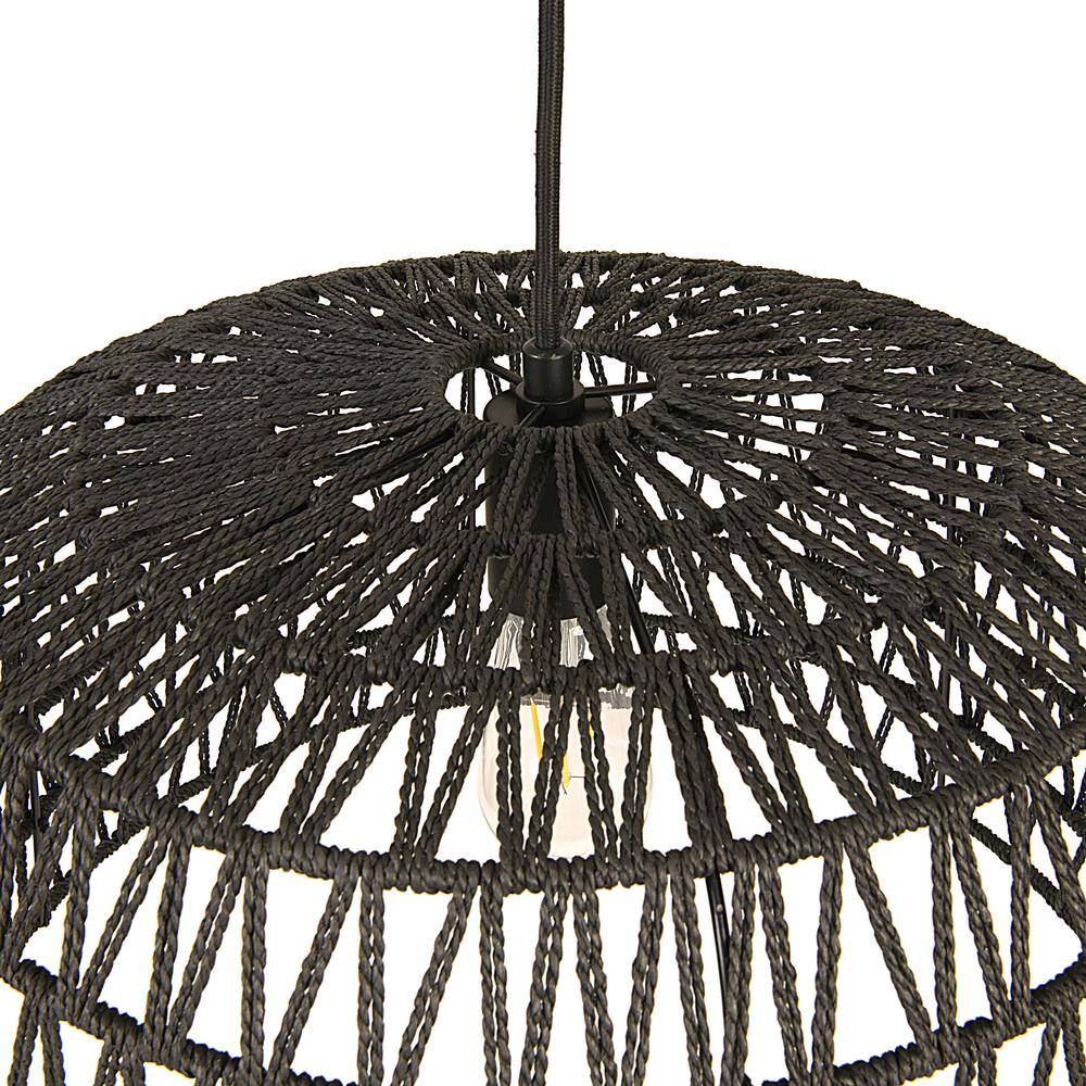 Farmhouse Black Woven Paper Rope LED Chandelier, 20.5"