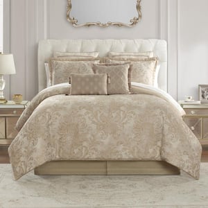 Annalise 6-Piece Gold Damask Polyester Queen Comforter Set