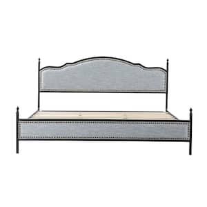 Florentin 78.2 in. Gray Metal Frame King Platform Bed with Metal Legs