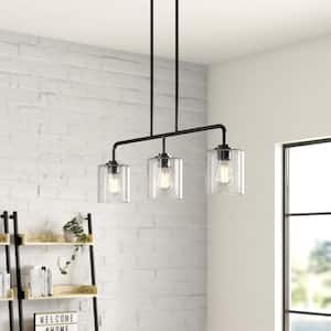 Logan 3-Light Matte Black Transitional Linear Chandelier for Kitchen Islands with No Bulbs Included