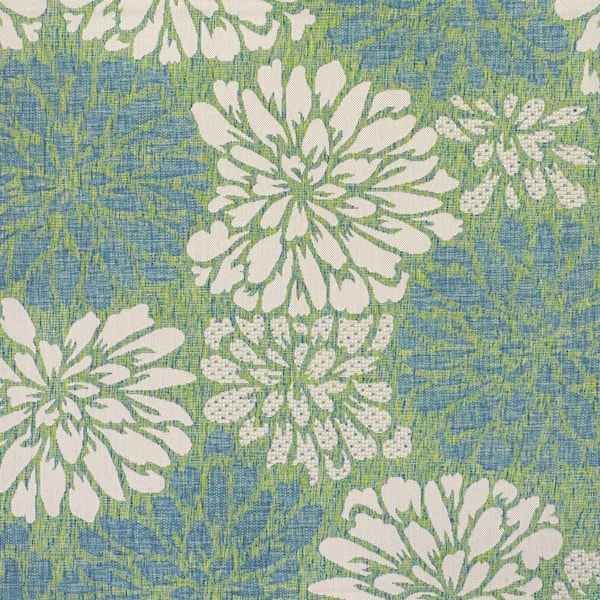 Zinnia Modern Floral Textured Weave Cream/Green 5 ft. Square Indoor/Outdoor Area Rug