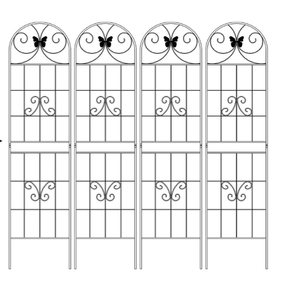 86.7 in. H Metal Rustproof Garden Trellis in Black for Climbing Plants, Flo