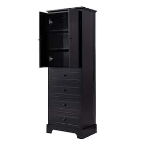 23.6 in. W x 15.7 in. D x 68.1in. H Black Linen Cabinet with 2 Doors, 4-Drawers, Adjustable Shelf