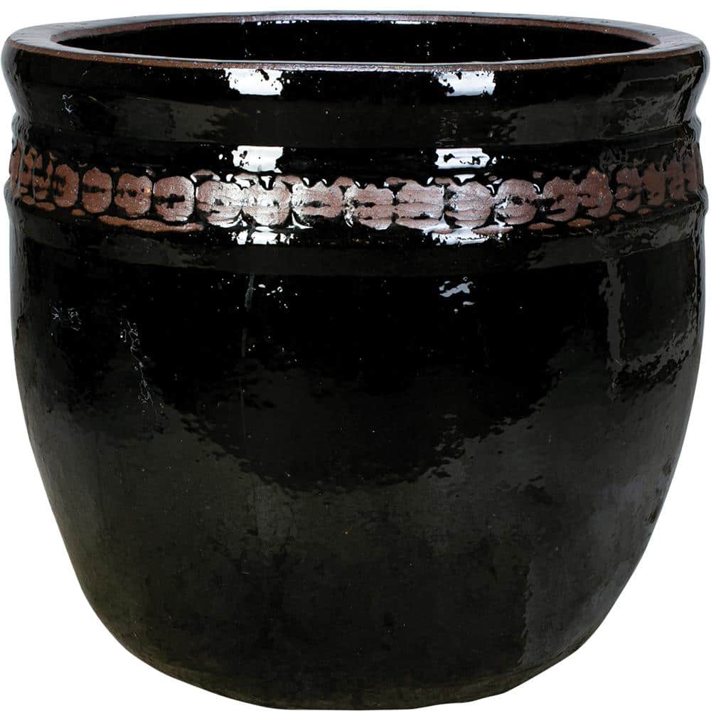 24 in. 12 qt. Black Ceramic Coin Pot