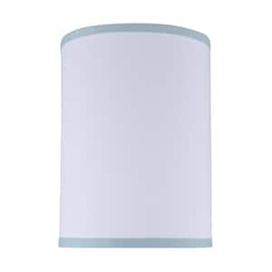 8 in. x 11 in. White and Light Blue Trim Hardback Drum/Cylinder Lamp Shade