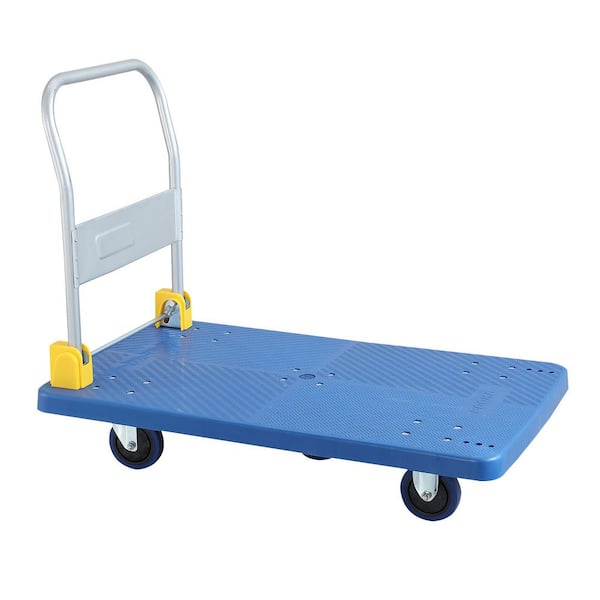 0 cu. ft. 1320 lbs. Garden Cart in Blue with 5 in. without Brake, Plastic Flatbed Handcart, Heavy Duty Beach Cart