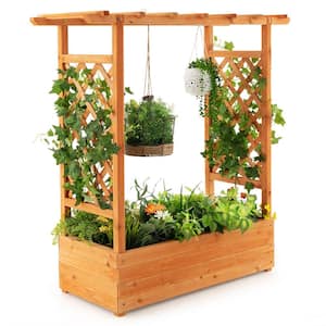 Wooden Raised Garden Bed Planter Box with Side and Top Trellis for Vine Climbing Plants
