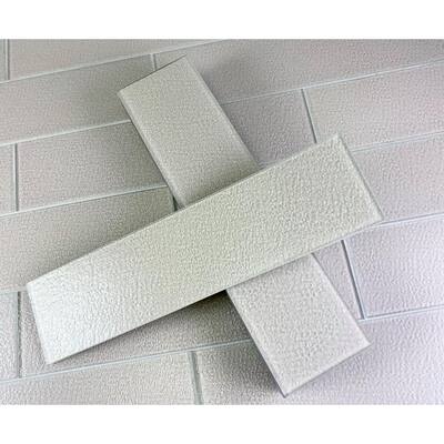 Large Format Design Textured Beige 4 in. x 16 in. x 6 mm. Glossy Glass Subway Wall Tile (8 Sq. Ft./Case)