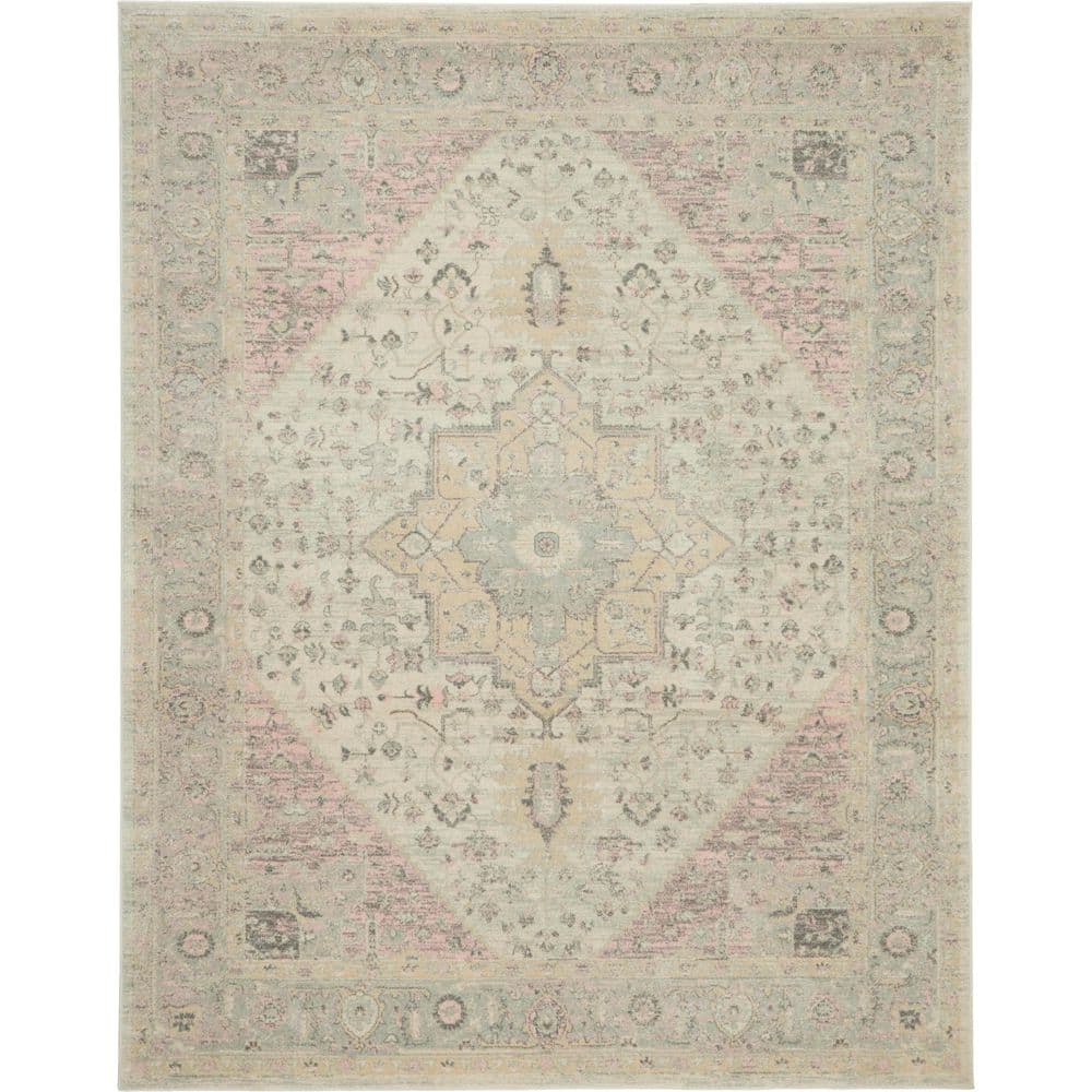 Elegant Ivory & Pink Distressed Kashan 8' x 10' Area Rug