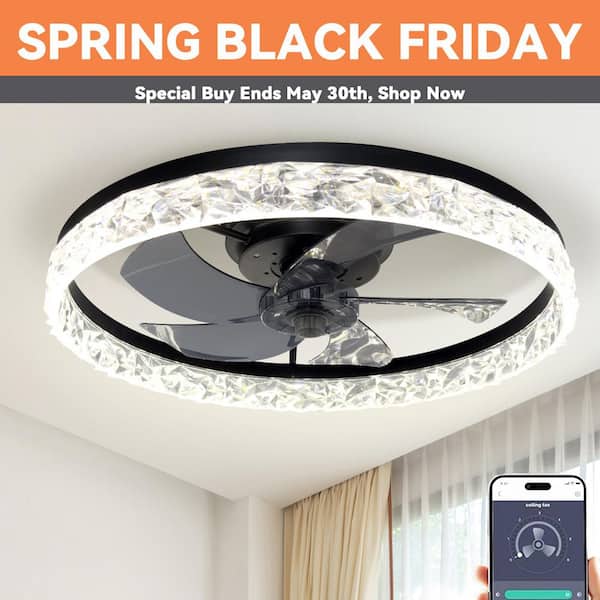 Ltemziiy 20 in. Indoor Low Profile Ceiling Fans with Lights, Remote DC Quiet Motor Stepless Dimmable 6 Speeds for Bedroom-Black