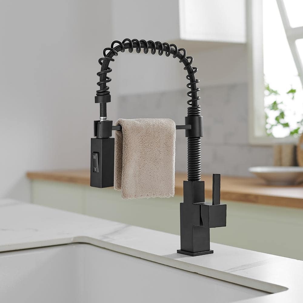 Matte Black Brass Single Handle Pull Down Kitchen Faucet