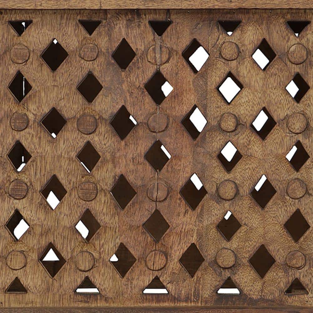 Antique Brown Oval Mango Wood Coffee Table with Cutout Design