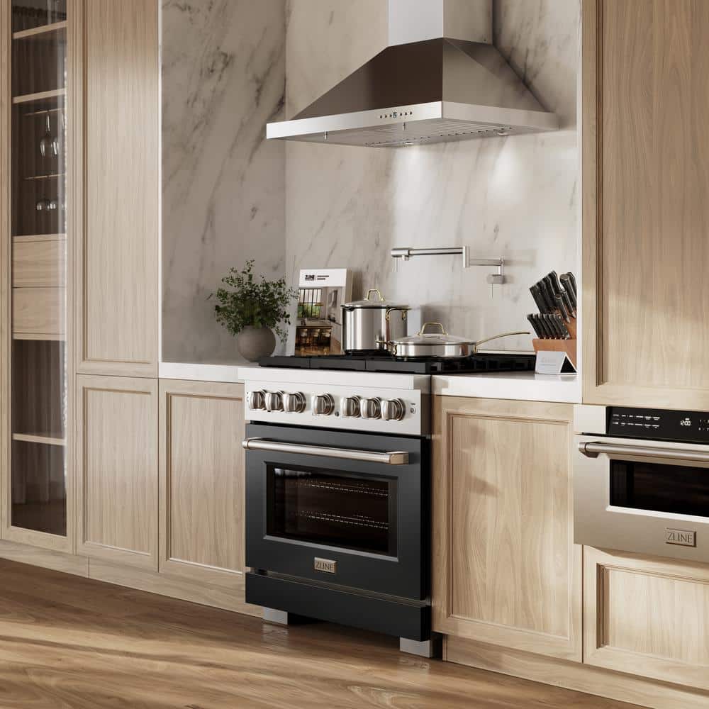 ZLINE 36" Stainless Steel Gas Range with Black Matte Door