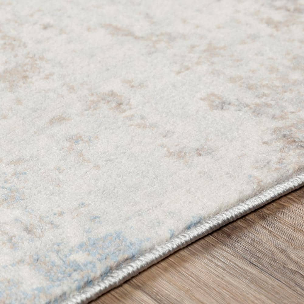 Taupe and Blue Modern Polypropylene Area Rug, 6'7" x 9'