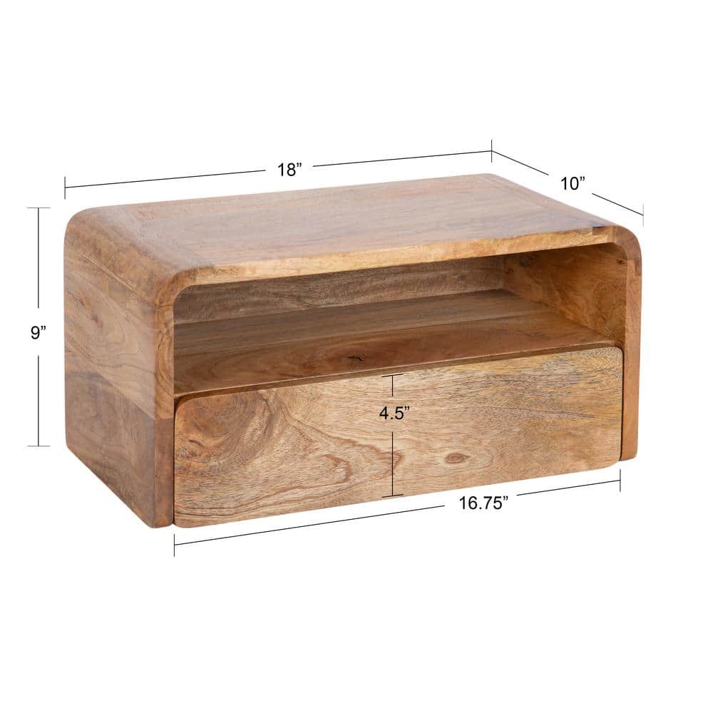 Natural Mango Wood Floating Side Table with Drawer