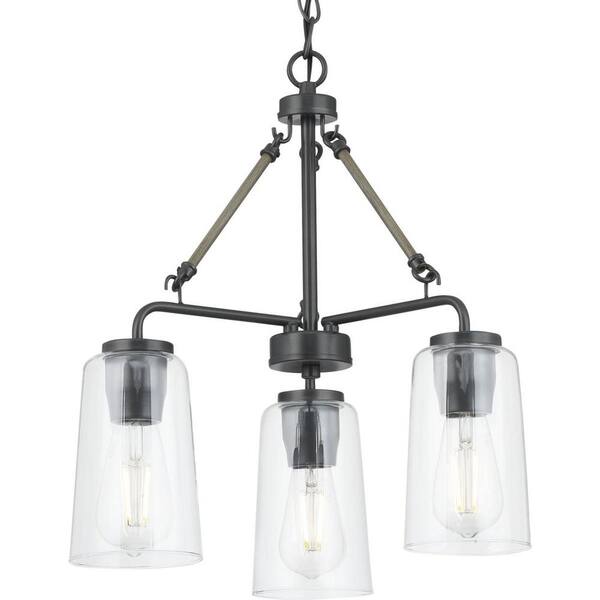 Progress Lighting Cashiers 18 in. 3-Light Graphite Chandelier with Clear Glass Shades
