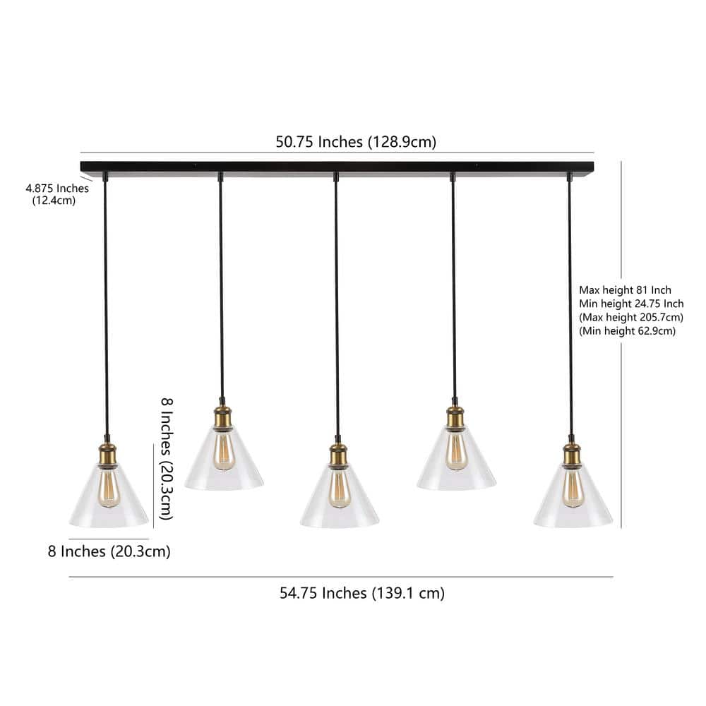 Presta 54'' Black and Clear Glass Industrial Chic Island Pendant with LED