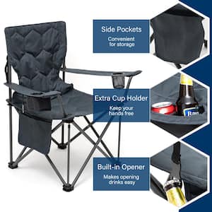 Gray Metal Patio Folding Beach Chair Lawn Chair Outdoor Camping Chair with Cup Holder and Built-In Opener