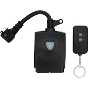 Outdoor Plug-in Receiver Kit with Wireless Remote Keychain Fob, Dual Outlet, Black
